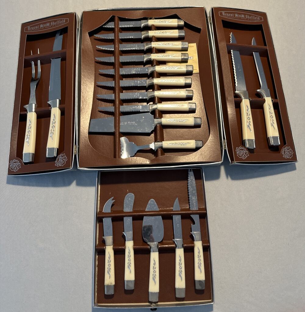 Antique Vintage 19 Piece Regent Sheffield England Cutlery Set Stainless Steel